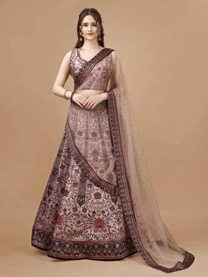 Peach Color Semistitched Digital Print Lehenga With Unstitched Blouse And Dupatta 2