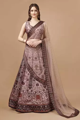 Peach Color Semistitched Digital Print Lehenga With Unstitched Blouse And Dupatta