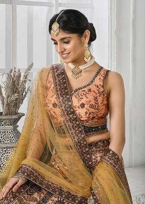 Peach Color Semistitched Digital Print Lehenga With Unstitched Blouse And Dupatta 3