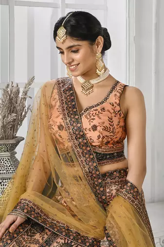 Peach Color Semistitched Digital Print Lehenga With Unstitched Blouse And Dupatta