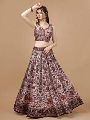 Peach Color Semistitched Digital Print Lehenga With Unstitched Blouse And Dupatta 3