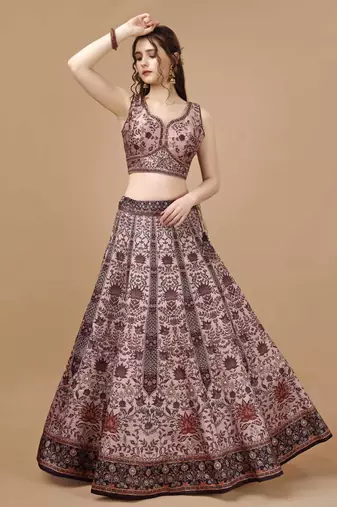 Peach Color Semistitched Digital Print Lehenga With Unstitched Blouse And Dupatta