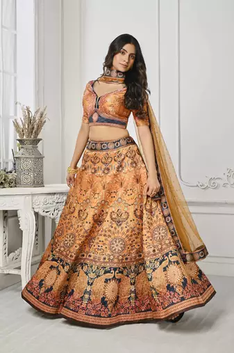 Multi Color Semistitched Digital Print Lehenga With Unstitched Blouse And Dupatta