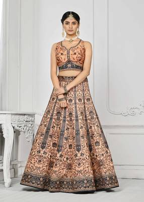 Peach Color Semistitched Digital Print Lehenga With Unstitched Blouse And Dupatta 4