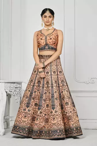 Peach Color Semistitched Digital Print Lehenga With Unstitched Blouse And Dupatta
