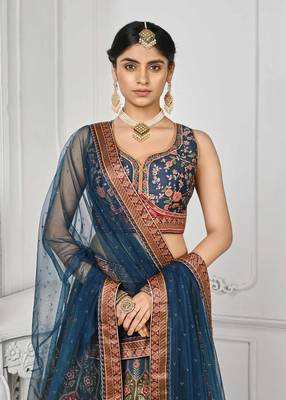 Blue Color Semistitched Digital Print Lehenga With Unstitched Blouse And Dupatta 2