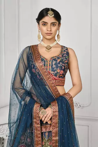 Blue Color Semistitched Digital Print Lehenga With Unstitched Blouse And Dupatta