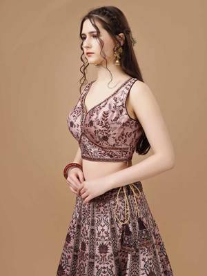 Peach Color Semistitched Digital Print Lehenga With Unstitched Blouse And Dupatta 4