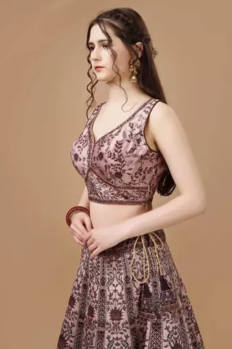 Peach Color Semistitched Digital Print Lehenga With Unstitched Blouse And Dupatta