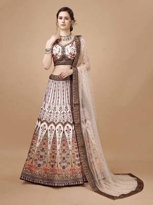 Brown Color Semistitched Digital Print Lehenga With Unstitched Blouse And Dupatta 1
