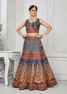 Blue Color Semistitched Digital Print Lehenga With Unstitched Blouse And Dupatta 3