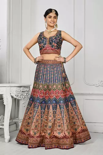 Blue Color Semistitched Digital Print Lehenga With Unstitched Blouse And Dupatta