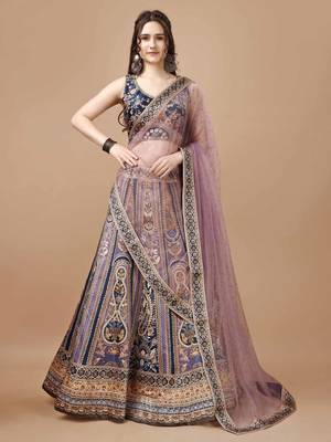 Purple Color Semistitched Digital Print Lehenga With Unstitched Blouse And Dupatta 1