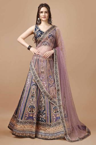 Purple Color Semistitched Digital Print Lehenga With Unstitched Blouse And Dupatta