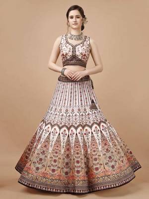 Brown Color Semistitched Digital Print Lehenga With Unstitched Blouse And Dupatta 2
