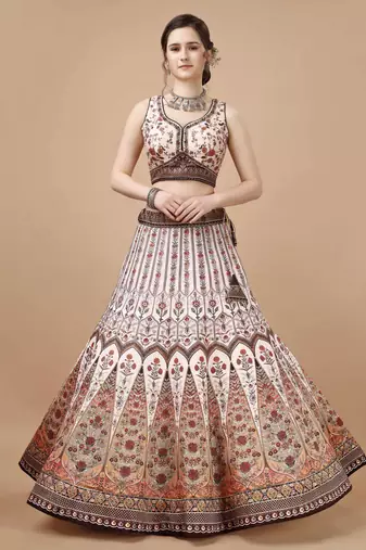 Brown Color Semistitched Digital Print Lehenga With Unstitched Blouse And Dupatta