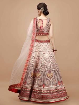 Red and Cream Art Silk Digitally Printed Lehenga 4