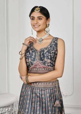 Blue Color Semistitched Digital Print Lehenga With Unstitched Blouse And Dupatta 4