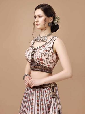 Brown Color Semistitched Digital Print Lehenga With Unstitched Blouse And Dupatta 3