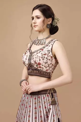 Brown Color Semistitched Digital Print Lehenga With Unstitched Blouse And Dupatta
