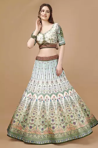 Green Color Semistitched Digital Print Lehenga With Unstitched Blouse And Dupatta