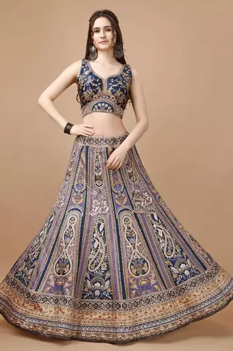 Purple Color Semistitched Digital Print Lehenga With Unstitched Blouse And Dupatta