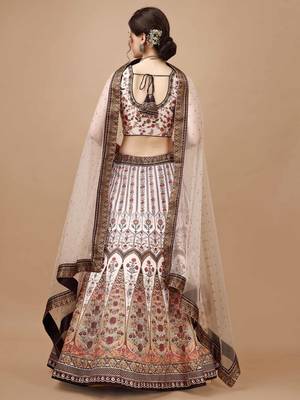 Brown Color Semistitched Digital Print Lehenga With Unstitched Blouse And Dupatta 4