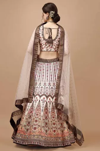 Brown Color Semistitched Digital Print Lehenga With Unstitched Blouse And Dupatta