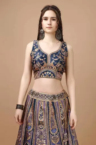 Purple Color Semistitched Digital Print Lehenga With Unstitched Blouse And Dupatta