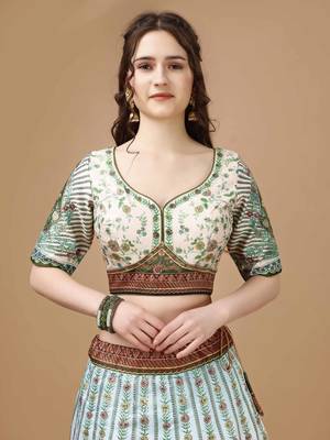 Green Color Semistitched Digital Print Lehenga With Unstitched Blouse And Dupatta 3