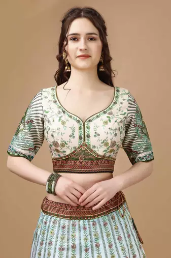 Green Color Semistitched Digital Print Lehenga With Unstitched Blouse And Dupatta