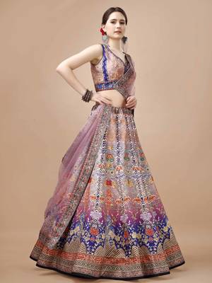 Purple Color Semistitched Digital Print Lehenga With Unstitched Blouse And Dupatta 1