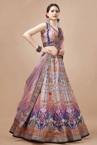 Purple Color Semistitched Digital Print Lehenga With Unstitched Blouse And Dupatta