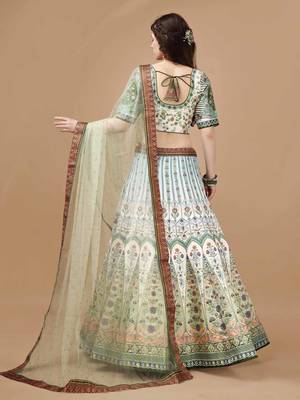 Green Color Semistitched Digital Print Lehenga With Unstitched Blouse And Dupatta 4