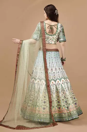 Green Color Semistitched Digital Print Lehenga With Unstitched Blouse And Dupatta