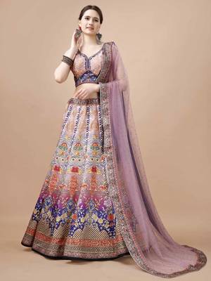Purple Color Semistitched Digital Print Lehenga With Unstitched Blouse And Dupatta 2