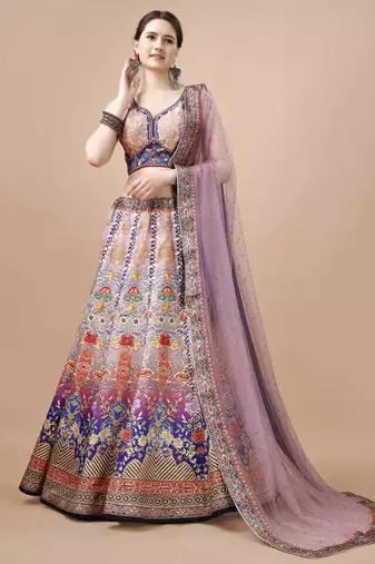 Purple Color Semistitched Digital Print Lehenga With Unstitched Blouse And Dupatta