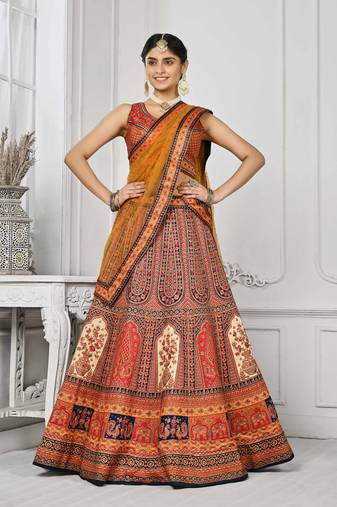 Multi Color Semistitched Digital Print Lehenga With Unstitched Blouse And Dupatta