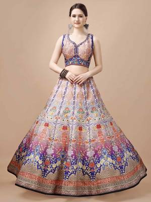 Purple Color Semistitched Digital Print Lehenga With Unstitched Blouse And Dupatta 3