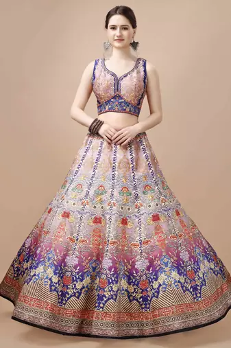 Purple Color Semistitched Digital Print Lehenga With Unstitched Blouse And Dupatta