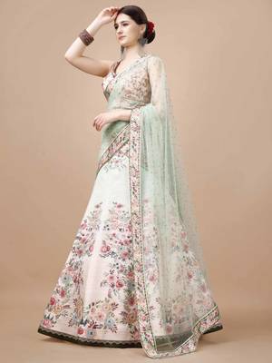 Sea Green Color Semistitched Digital Print Lehenga With Unstitched Blouse And Dupatta 1