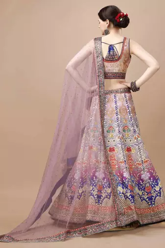 Purple Color Semistitched Digital Print Lehenga With Unstitched Blouse And Dupatta