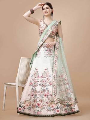 Sea Green Color Semistitched Digital Print Lehenga With Unstitched Blouse And Dupatta 2
