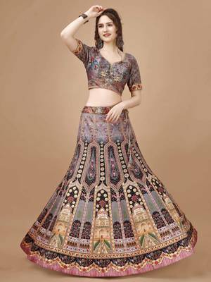 Grey Color Semistitched Digital Print Lehenga With Unstitched Blouse And Dupatta 1