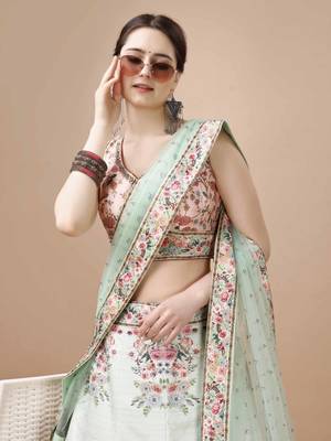 Sea Green Color Semistitched Digital Print Lehenga With Unstitched Blouse And Dupatta 3