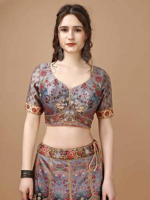 Grey Color Semistitched Digital Print Lehenga With Unstitched Blouse And Dupatta 2