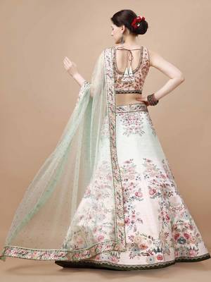 Sea Green Color Semistitched Digital Print Lehenga With Unstitched Blouse And Dupatta 4