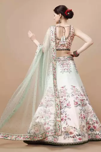 Sea Green Color Semistitched Digital Print Lehenga With Unstitched Blouse And Dupatta
