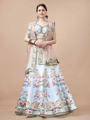 Blue Color Semistitched Digital Print Lehenga With Unstitched Blouse And Dupatta 1