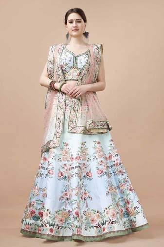 Blue Color Semistitched Digital Print Lehenga With Unstitched Blouse And Dupatta